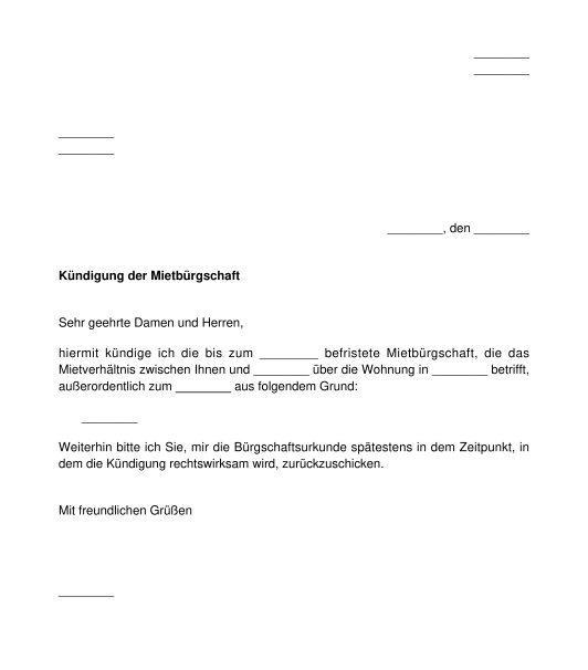 Kundigung Der Mietburgschaft Muster Vorlage Word Pdf Schnell und einfach in nur wenigen minuten erledigt. vorlage word