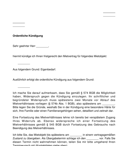 Pdf kostenlos mietvertrag kündigung vorlage Kündigung Garage