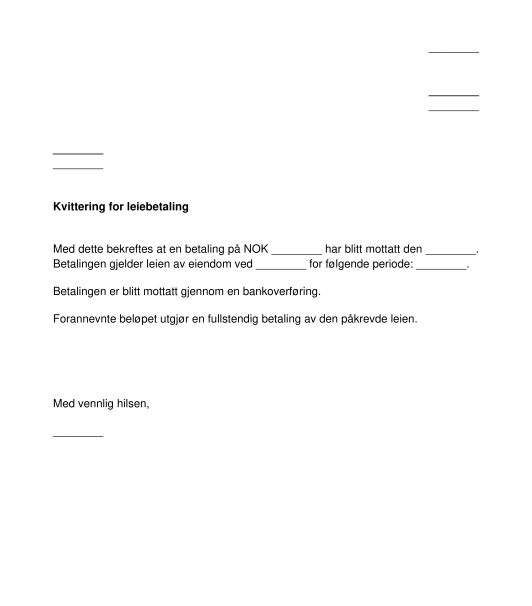 Kvittering for Leiebetaling