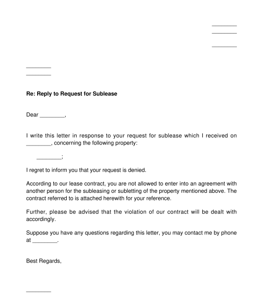 Landlord's Letter Denying a Sublease