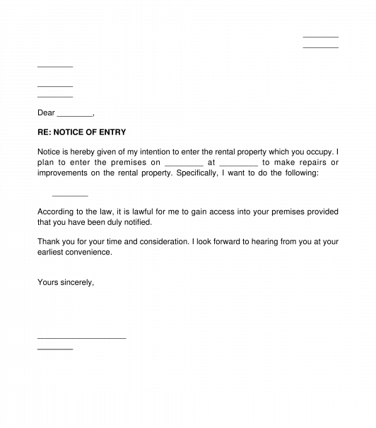 Landlord's Notice to Enter Premises