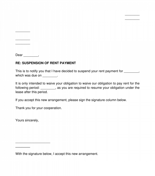 Landlord's Notice to Waive Rent Payment