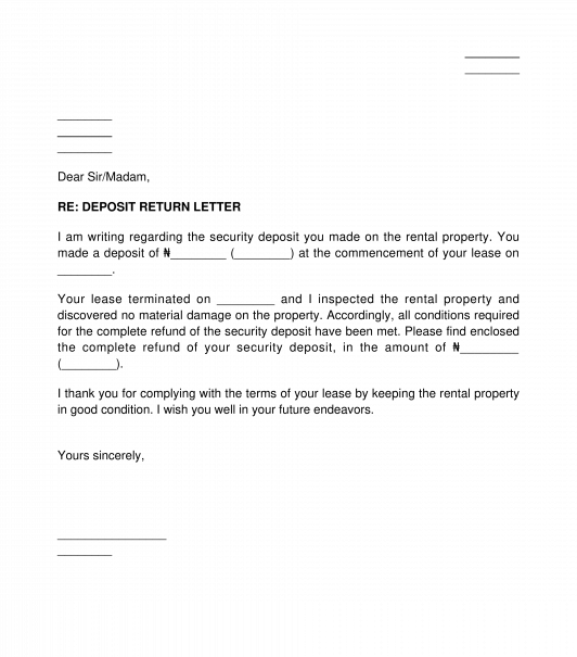 Landlord's Security Deposit Return Letter