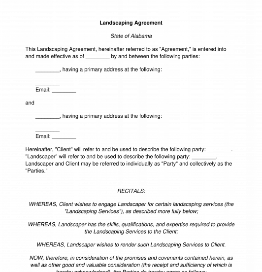 Landscaping Agreement Sample Template Word And Pdf