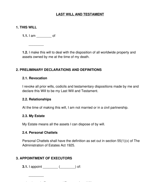 Free Printable Templates For Last Will And Testament