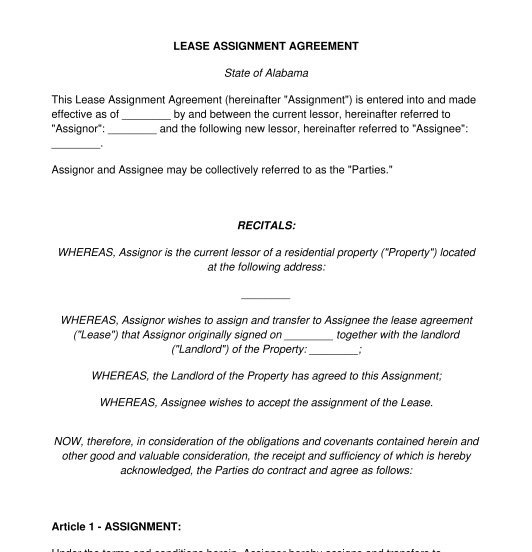 deed of assignment of a commercial lease