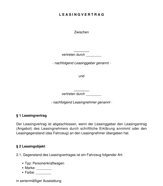 Leasingvertrag Kfz Inklusive Agb Muster Word Pdf