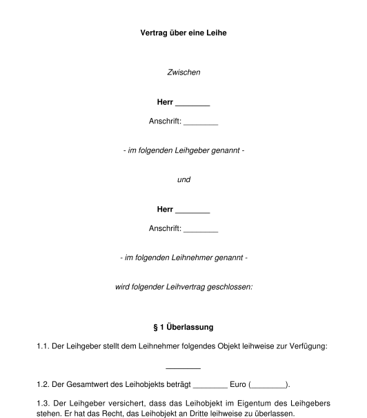 Leihvertrag Muster Vorlage Online Word Und Pdf