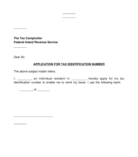 Letter of Application for Tax Identification Number