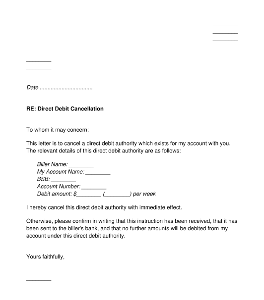 Direct Debit Request Service Agreement Template