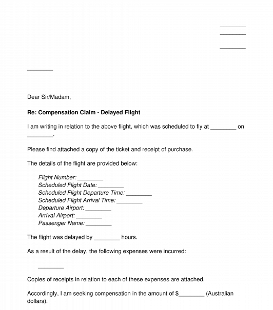 Letter to Claim Compensation for Delayed or Cancelled Flight