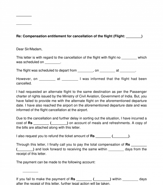 Letter to Claim Compensation for Delayed or Cancelled Flight