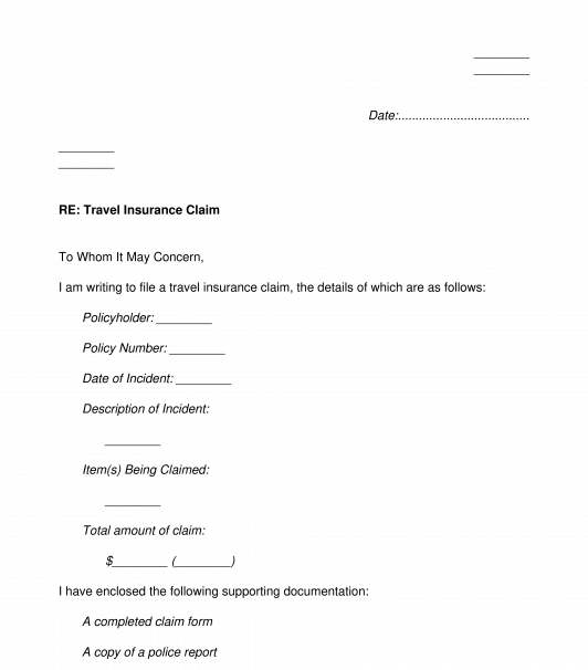 Letter to Claim from Travel Insurance