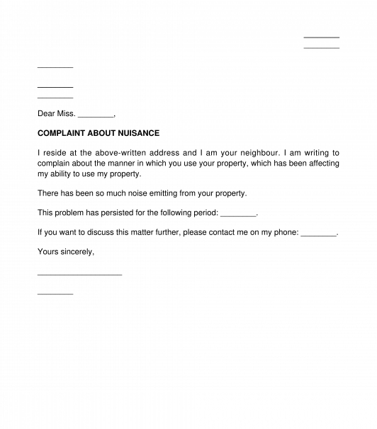 Letter of Complaint to Neighbour about Nuisance