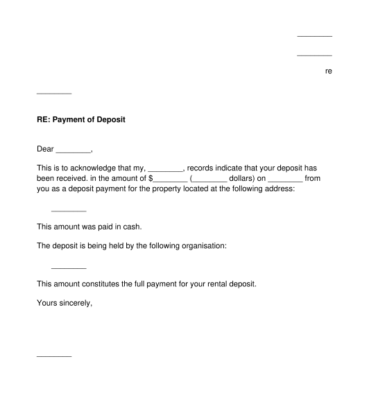 Letter Confirming Receipt Of Deposit Sample Template