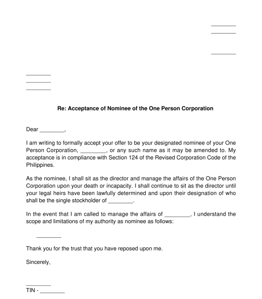 Letter of Consent of Nominee