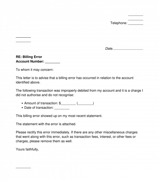 Letter to Correct Billing Error