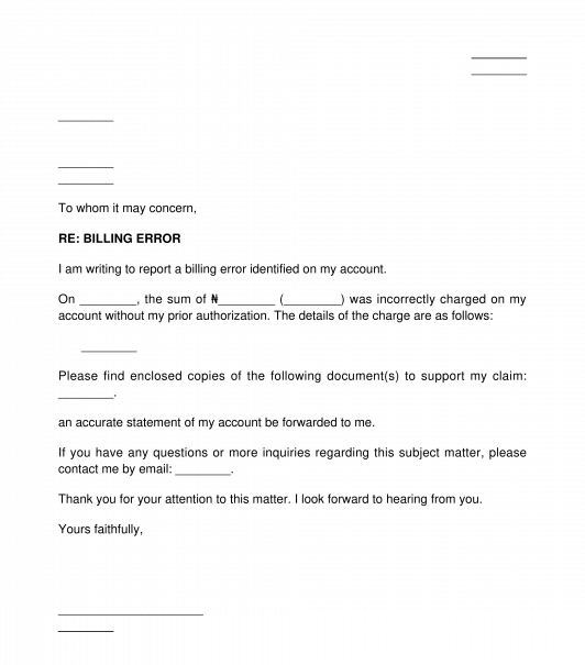 Letter to Correct a Billing Error