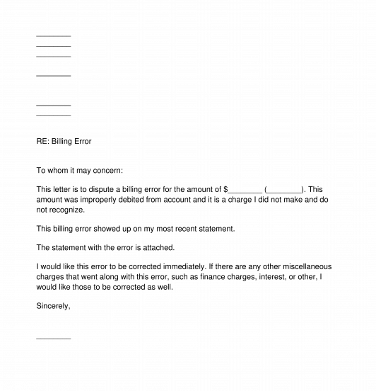 Letter to Correct Billing Error