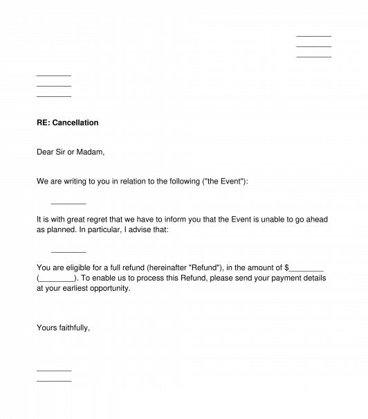 Letter to Customers Regarding Cancelled Event