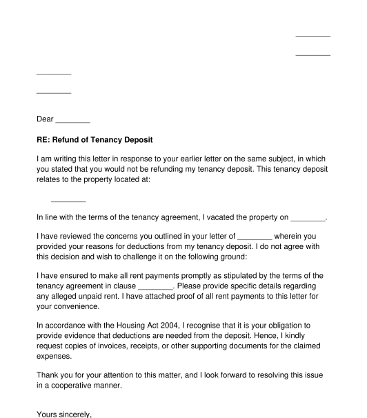 Letter from Tenant Challenging a Landlord's Decision to Withhold Deposit