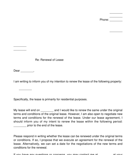 Letter of Intent to Renew Lease