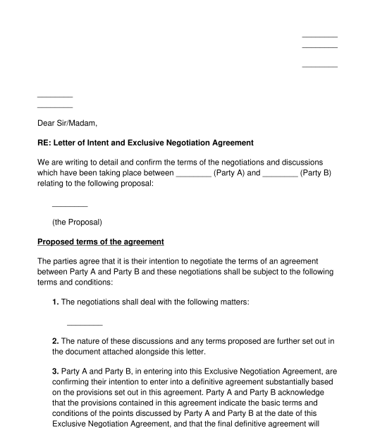 Letter Of Intent Sample Template Word Pdf
