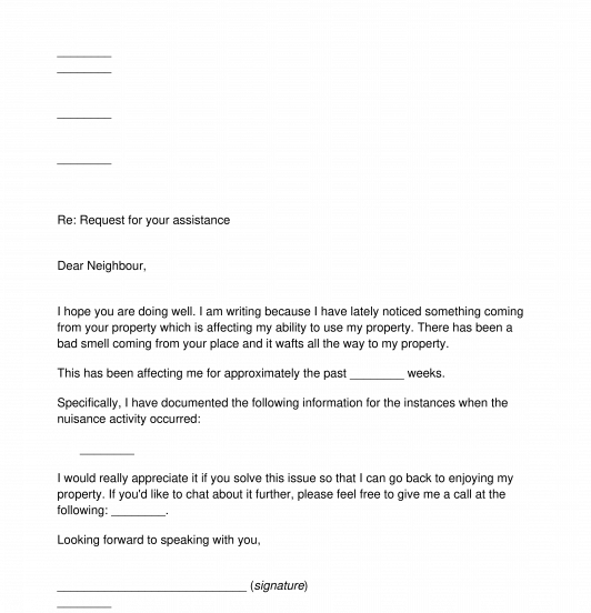 Letter to Neighbour about Nuisance