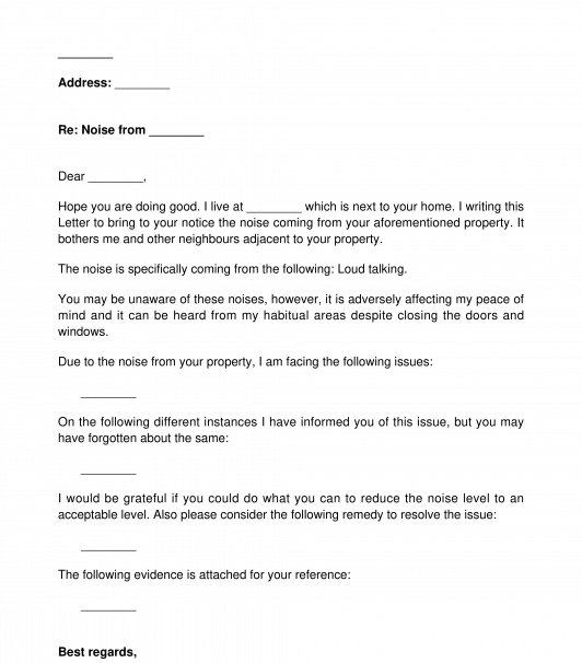 Letter to Neighbour about Nuisance