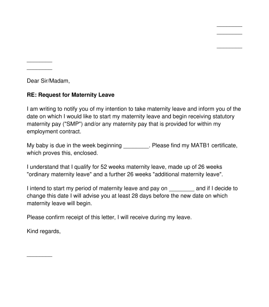 Letter Notifying An Employer Of Intended Maternity Leave