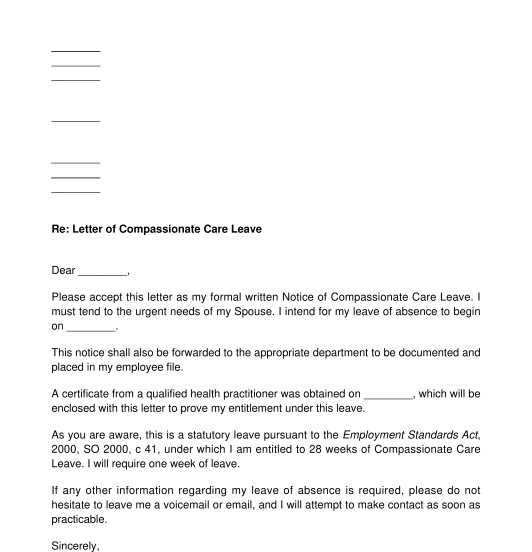 Letter of Compassionate Care Leave