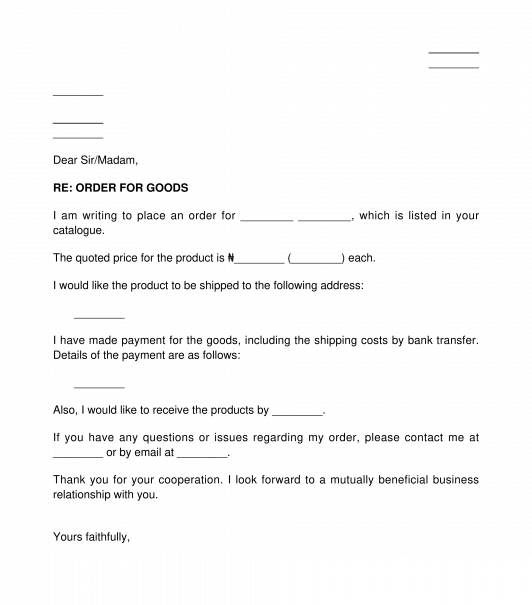 Letter to Order Goods