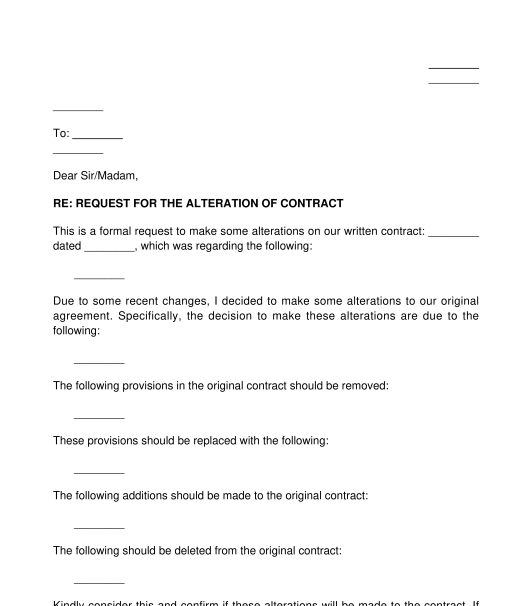 Letter of Request to Alter Contract