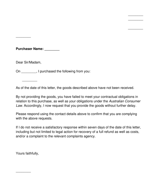 Letter To Request Delivery Or Refund For Undelivered Goods