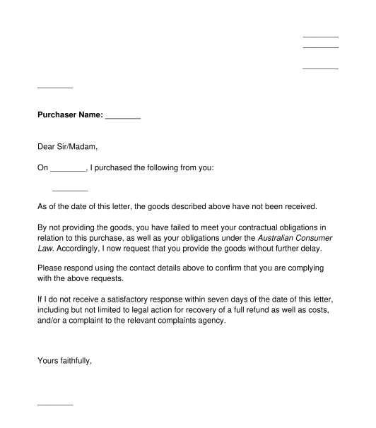 Letter to Request Delivery or Refund for Undelivered Goods