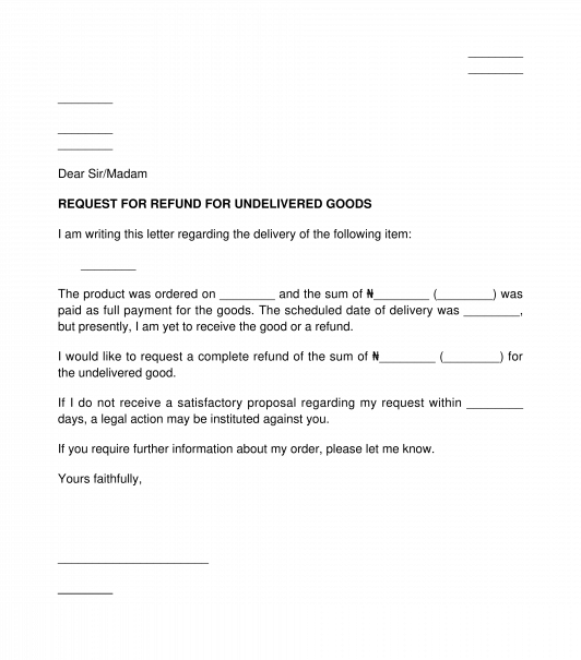 Letter to Request Delivery or Refund of Undelivered Goods