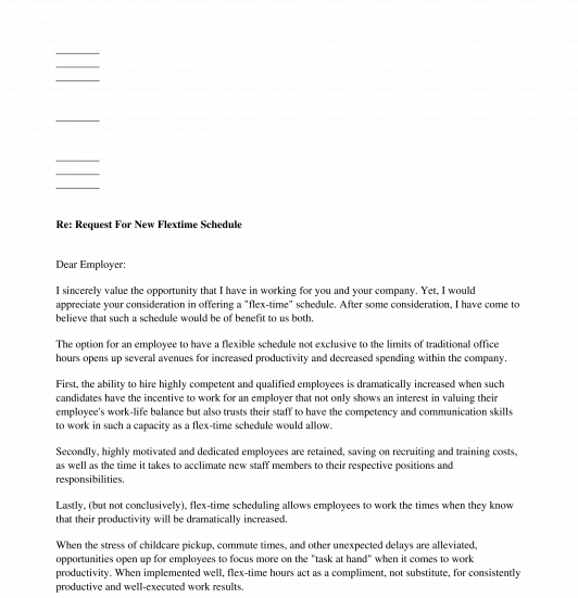 Letter to Request Flexible Working