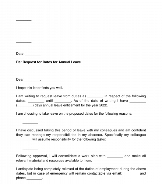 letter to request annual leave
