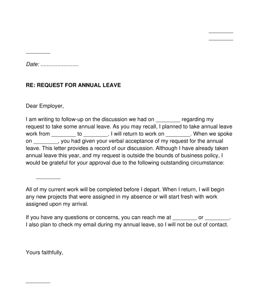 Letter Requesting Annual Leave