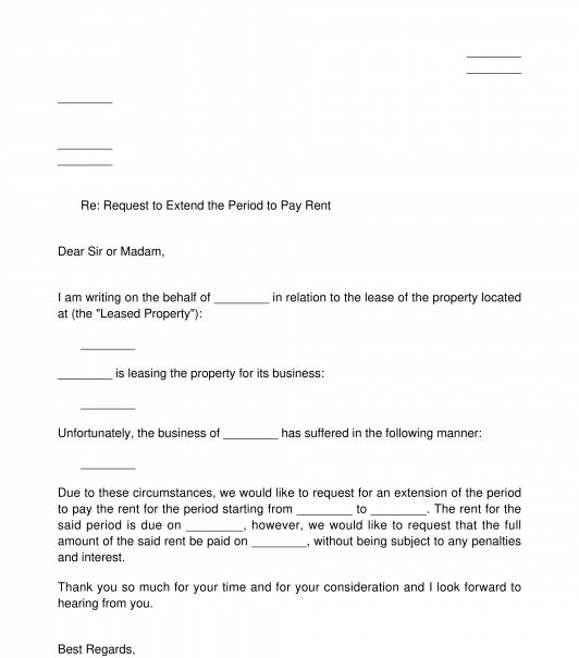 Letter Requesting for Extension of Period to Pay or Discount on Commercial Rent