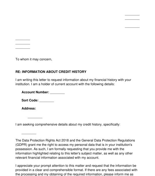 Letter Requesting Information from a Financial Institution