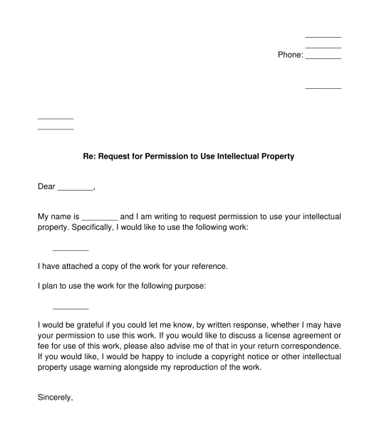 Letter Requesting Permission to Use Intellectual Property