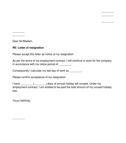 Letter of Resignation