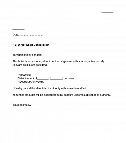 Letter to Service Provider to Cancel Direct Debit