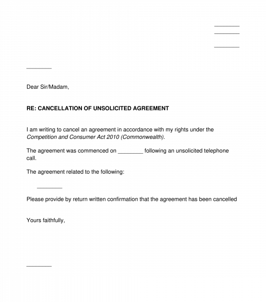 Letter to Terminate Unsolicited Consumer Agreement