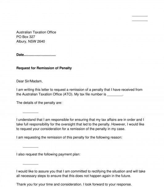 Letter to ATO to Request Remission of Penalty