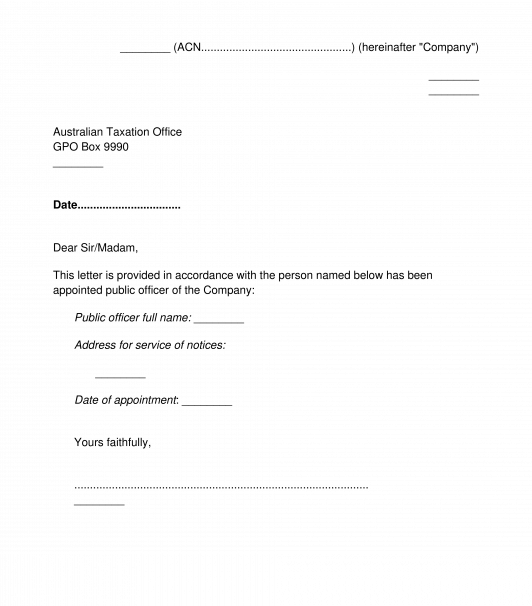 Letter to Commissioner of Taxation about Appointment of Public Officer