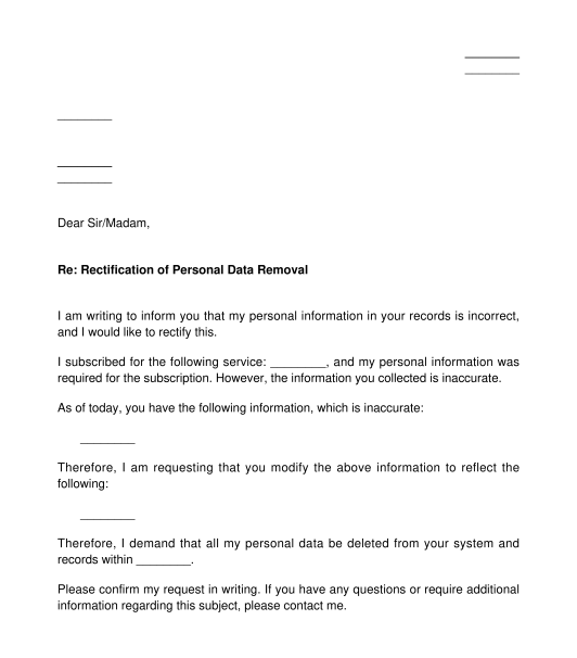 Letter to Correct Personal Information