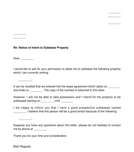 Letter to Request the Landlord to Sublease a Property