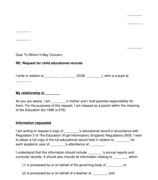 Sample Of Request Letter For School Records